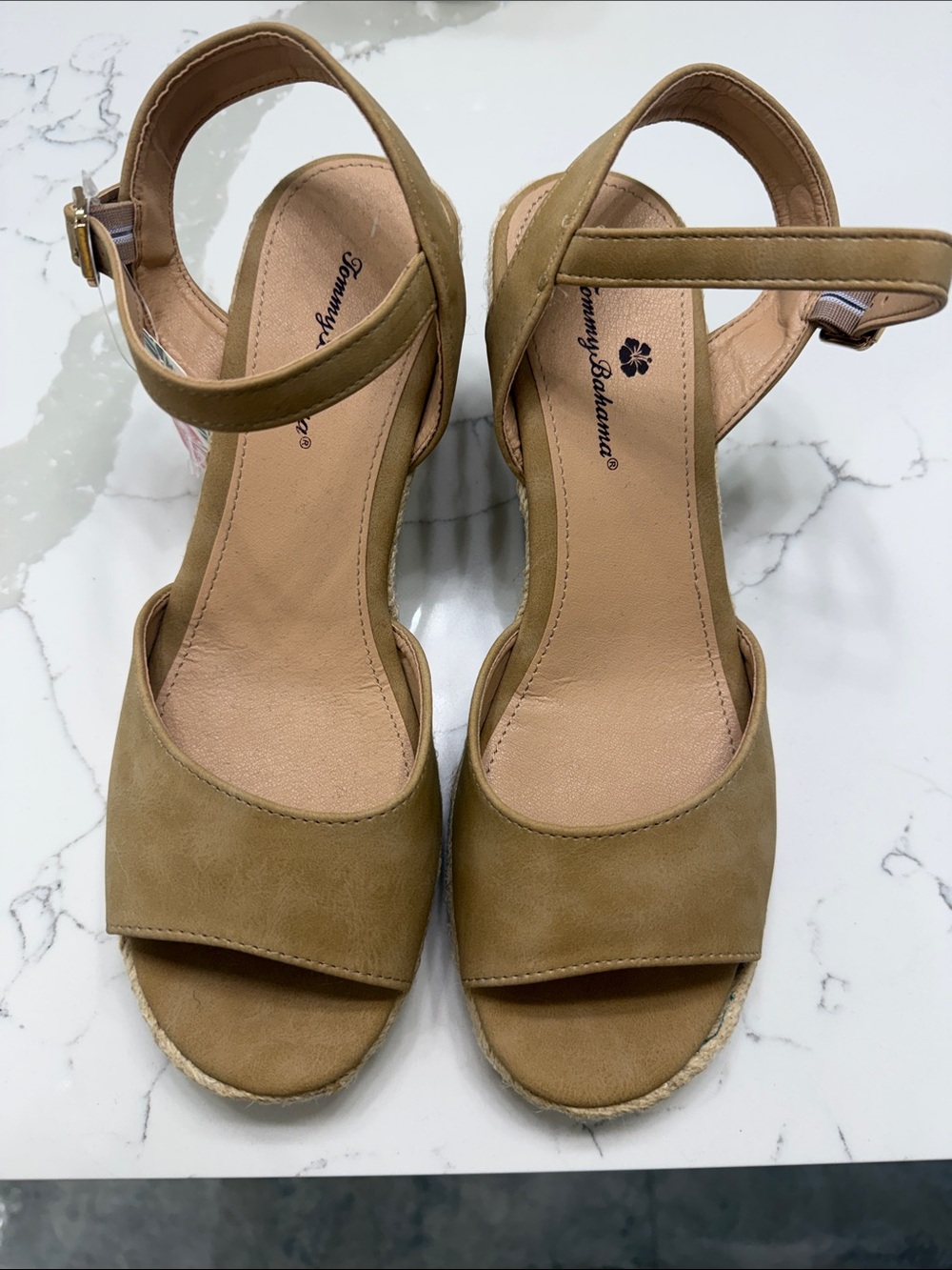 Tommy Bahama Tan Espadrille Wedge Sandals with Ankle Strap